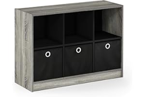 Furinno Basic 3x2 Cube Storage Bookcase Organizer with Bins, French Oak Grey/Black