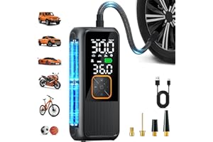 NIKACOS Tire Inflator Portable Air Compressor, 150 PSI Cordless Air Pump with Digital Pressure Gauge and LED Light, Smart Auto-Off Tire Pump for Car, Motorcycle, Bike, Ball