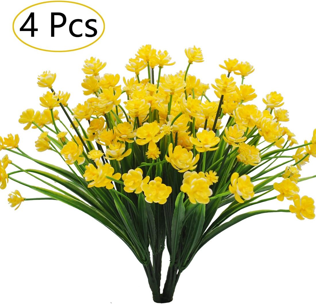 Bird Fiy Artificial Flowers Faux Plants Greenery Shrubs Plant Plastic Bushes for House Office Wedding Garden Patio Indoor Outdoor Decor 4pcs Yellow