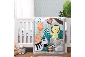 The Peanutshell 3 Piece Baby Crib Bedding Set for Boys & Girls - Newborn, Infant & Toddler Nursery Bed Set Decor with Fitted Crib Sheet, Dust Ruffle, Crib Comforter - Safari Adventures
