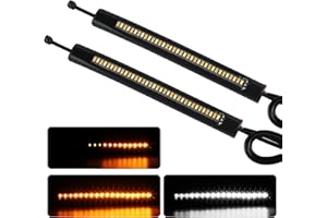 iFunyLED 2Pcs Universal Motorcycle Light Strips, Super Bright LED Fork Turn Signal Lights & Daytime Running Light, Waterproof Easy to Install Adjustable License Plate Light Strips - White & Amber