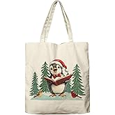 Dlzdn Christmas Penguin Tote Bag Winter Reusable Shopping Grocery Bag Beach Bag Birthday Gifts for Women Teacher