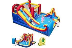 BOUNTECH Inflatable Water Slide, 7-in-1 Surfing Slide Kids Water Park Jump Castle, Water Slides Inflatables for Outdoor w/Big Splash Pool, Big Kids Backyard Party Water Slide Bounce House with Blower