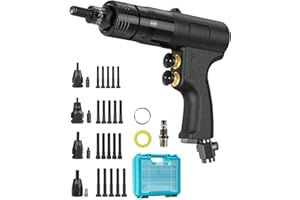 WONVON 4-in-1 Pneumatic Rivet Nut Gun Set (10-24 & 1/4 & 5/16 & 3/8)， Air Nut Insert Installation Tool Assembly Automatic Nutsert Gun with 4pcs Quick-Change Locking Nozzle Bolts Adapter Drill Attachment