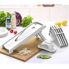 Mandoline Slicer w/ 5 Blades - Vegetable Slicer - Food Slicer - Vegetable Cutter - Cheese Slicer - Vegetable Julienne Slicer with 5 Surgical Grade Stainless Steel Blades (White)