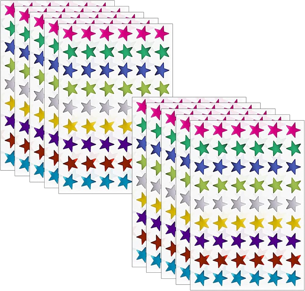 jeufun 540PCS Metallic Star Reward Stickers 1.3cm Assorted Colours