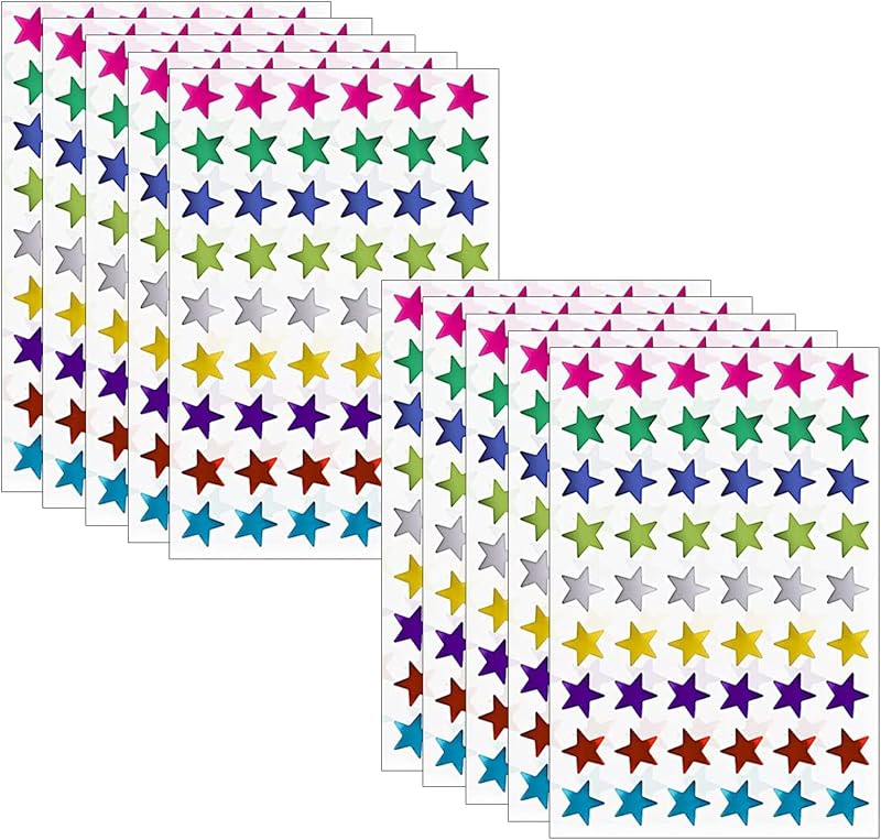 jeufun 540PCS Metallic Star Reward Stickers 1.3cm Assorted Colours
