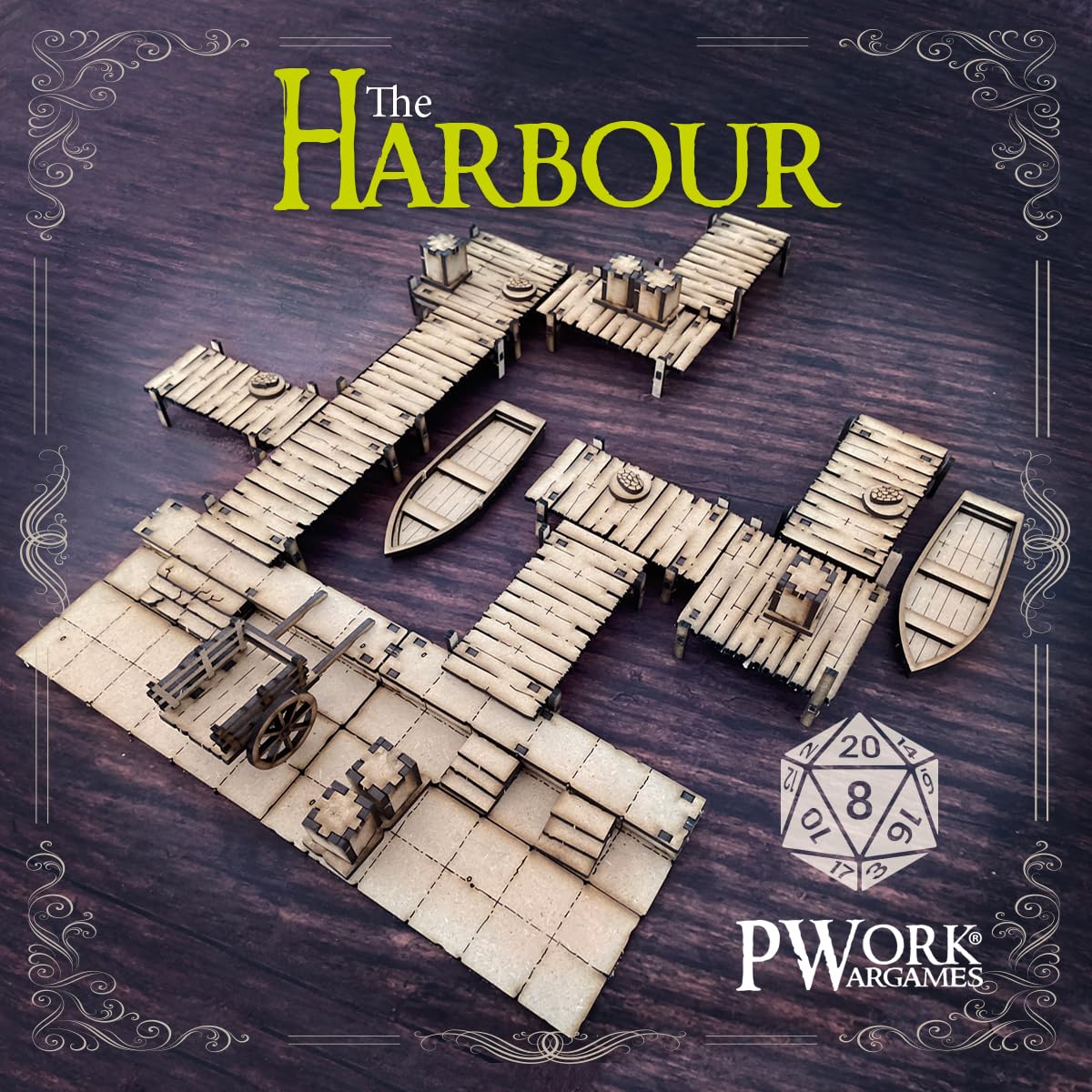 PWORK WARGAMES The Harbour - 3D Tactical Maps RPG Fantasy Dungeon Tiles - 3D Modular MDF 3mm Tactical Maps