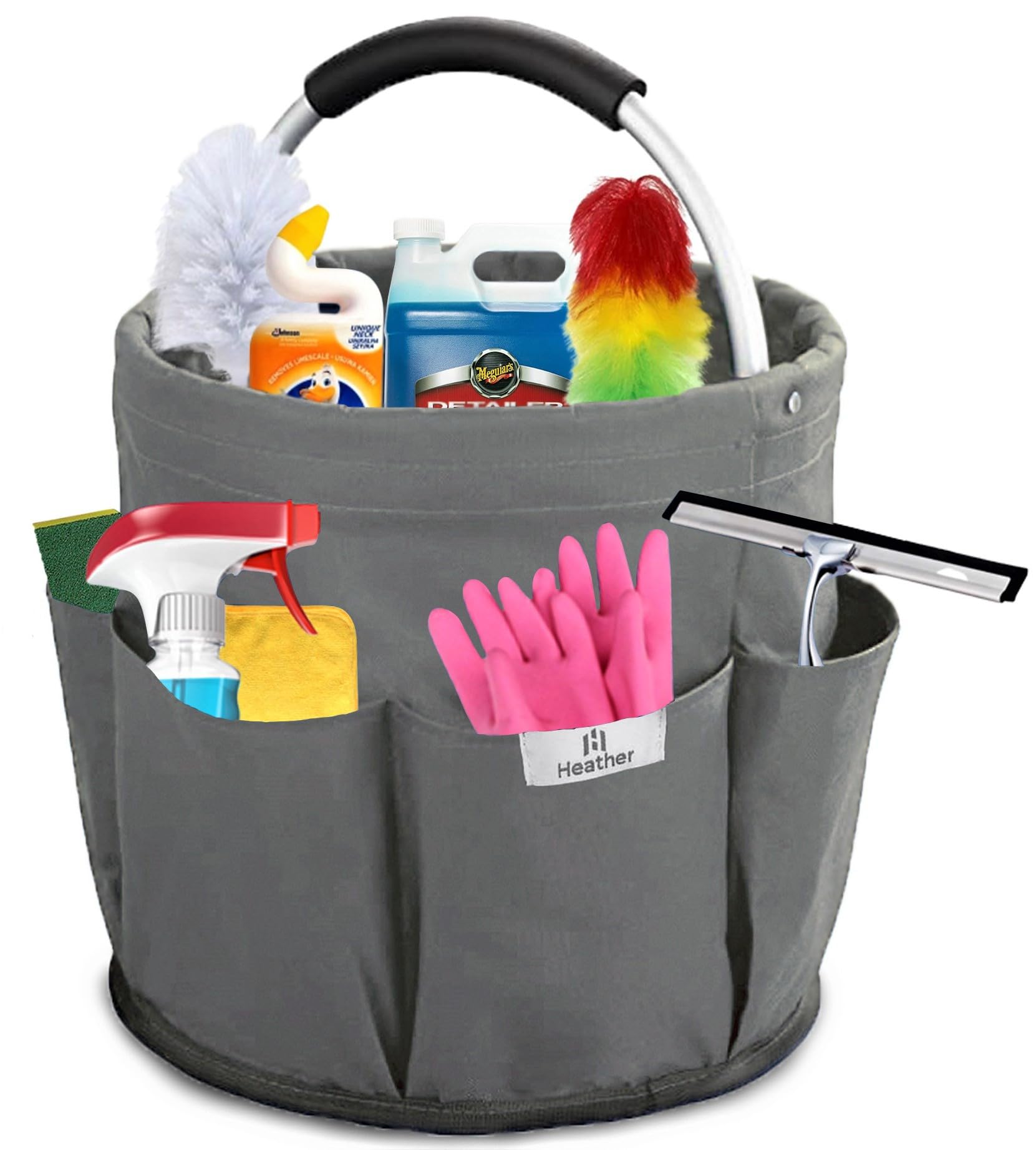 Heather UK Cleaning Bucket Organiser Caddy Cushioned Bag for Cleaning Products Organiser. Collapsible Under Sink Storage Organiser Cleaning Caddy with Handle Cleaning Buckets Soft Grip (Grey)