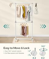 SONGMICS Double Clothes Rail Extendable Top Rail White LLR401W01 113-180 cm view 7