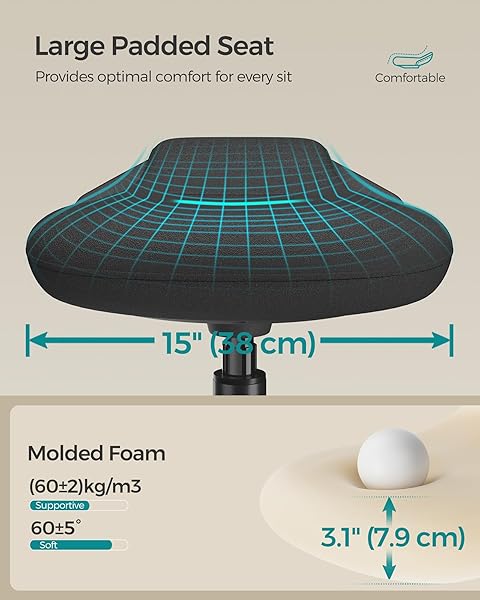 SONGMICS ERGONOMIC WOBBLE STOOL, HEIGHT ADJUSTABLE STANDING DESK STOOL 23.6-33.3 INCHES, SWIVEL BALANCE CHAIR WITH NON-SLIP BASE, STANDING CHAIR, FOR ACTIVE SITTING, OFFICE, HOME, INK BLACK UOSC02BK