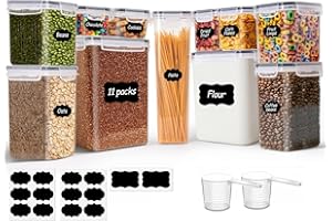 ComSaf 11 Pcs Large Pantry Storage Containers (Up to 5.2L/4.3L), Airtight Food Grade Plastic Kitchen Organizers with Lids & L