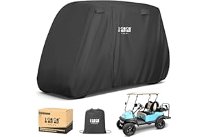10L0L Golf Cart Cover 2/4/4+2 Passenger for Yamaha EZGO Club Car, Heavy Duty 420D Waterproof Windproof Durable Polyester Golf Cart Cover with 3 Zipper Doors for All-Weather Protection (Black/Silver)​​