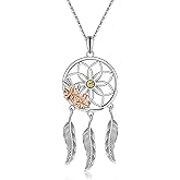 LINGBG JEWELRY Dream Catcher Necklace 925 Sterling Silver Tree of Life Lotus Cherry Blossoms Chakra Yingyang Dreamcatcher Necklace
