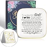 Littlefa To My Daughter Saying Ceramic Ring Dish Decorative Jewelry Tray for Daughter, Unique Daughter Birthday Christmas Meaningful Gifts for Daughter from Mom Dad - To My Beautiful Girl