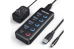 Powered USB 3.0 Hub, Wenter 5-Port USB Hub Splitter (4 Faster Data Transfer Ports+ 1 Type-C Charging Ports) with Individual LED On/Off Switches, USB Hub 3.0 Powered with Power Adapter for Mac, PC