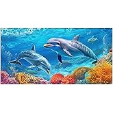 OHTMTHO Underwater Dolphins Beach Towel Oversized 36"x72" Quick Dry Microfiber Towels Pool Accessories Cruise Essentials Vacation Gifts Summer Must Haves for Swimming Camping Travel