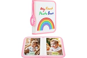 XFVEIWOO Baby's My First Photo Album for Baby Holds 21 4x6 Photos, Baby Photo Album Soft Cloth Family Book Rainbow My First Family Album for 4x6 Baby Shower Kids Toddlers Pictures, Toddler Photo Album (Pink)