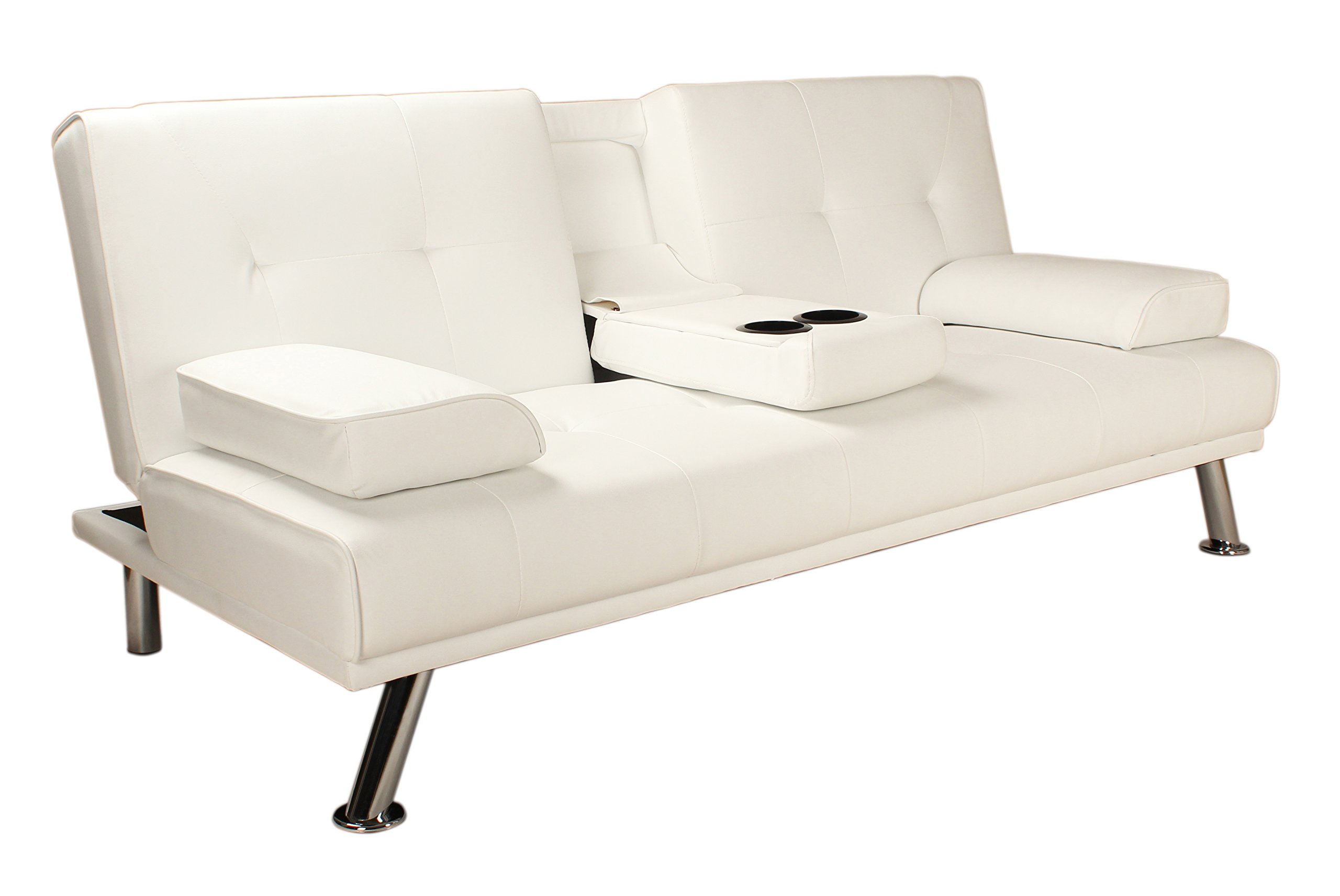 Riana Modern White Faux Leather Click Clack Sofa Bed Settee Spare