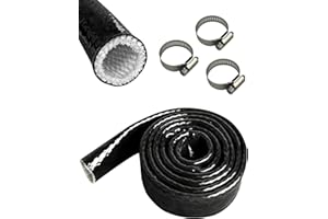 YAMAKATO 3/4" ID Heat Shielded Fire Thermo Armor Fire Sleeve Silicone Coated Fiberglass Heat Protection w/ 3 Clamps for Autom