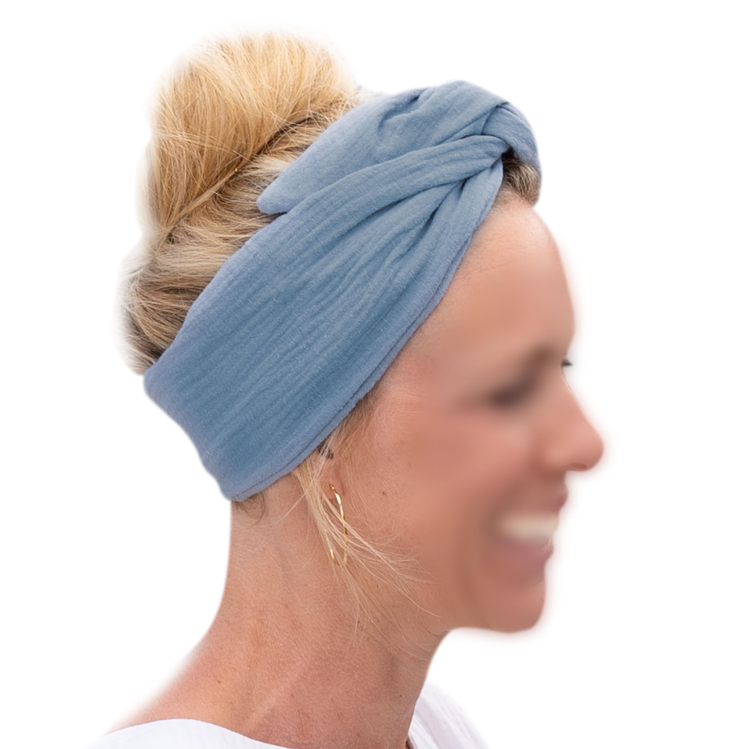 Papierdrachen Muslin Hair Band for Women for Self-Tying - Knot Band - Headband - Hair Accessories - Autumn and Summer - Blue - for Women