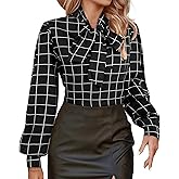 Avanova Women Tie Neck Bishop Long Sleeve Shirts Casual Work Blouses Tops
