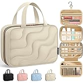 HOTOR Hanging Toiletry Bag - Spacious Travel Toiletry Bag for Women & Men, Multi-Pocket Makeup Organizer, Travel & Cruise Essentials for Business Trip, Gym, Beige, 11.0" x 8.7" x 3.9"