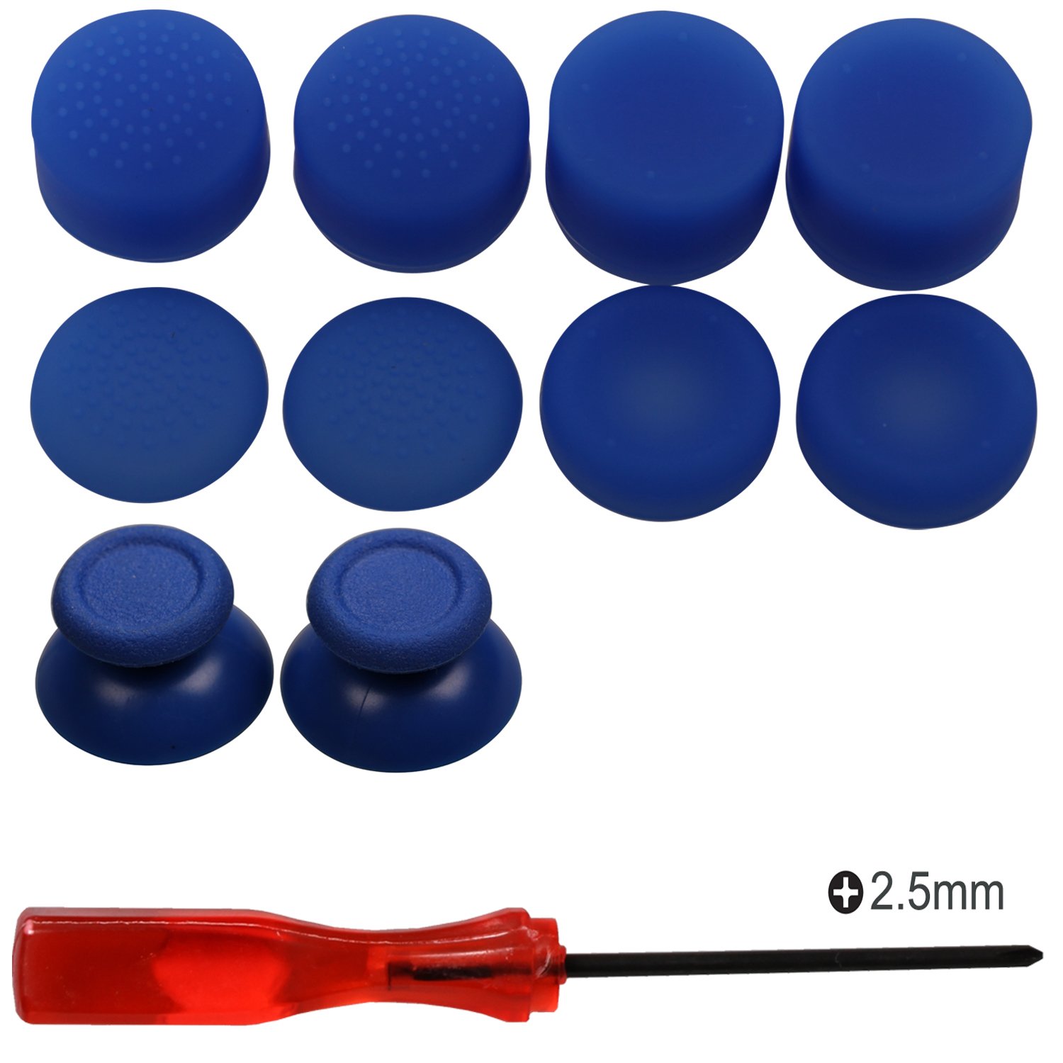 Kit de reparación de joystick analógico de reemplazo eJiasu, destornillador Phillips de 2,5 mm con altura de palanca de mando y palanca de mando para PS4 DualShock 4 Handle Controller (2PCS blauer Joystick Thumbsticks + 4 Paare blauer Joystick Caps + 1PC Phillips Schraubenzieher)