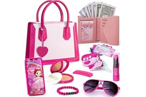 Alritz Toddler Purse Playset -Princess Toys for Little Girls Ages 3 4 5 6 7 8 Birthday Gifts- Pretend Play First Set for Kids with Fashionably Handbag Makeup Lipstick Smartphone Fake Money