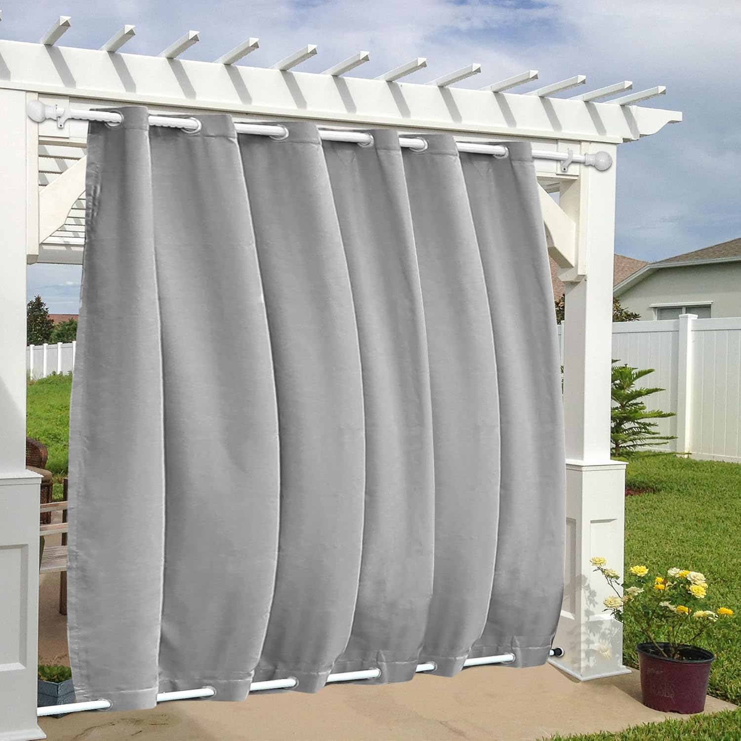 Outdoor Curtains - Fcosie Extra Wide Indoor/Outdoor Windproof Curtains Top Bottom Grommets Canvas Drapes for Outdoor Pavilion Privacy Protection Light Blocking Thermal Insulated Curtains - Grey, 150