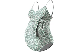 GINKANA Maternity Swimsuit V-Neck One Piece Maternity Monokini Tie Front Bathing Suit Pregnany Swimwear