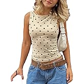 VFURYGD Women Vintage Polka Dot Tank Top Y2K Crop Top Slim Fit Vest Going Out Top