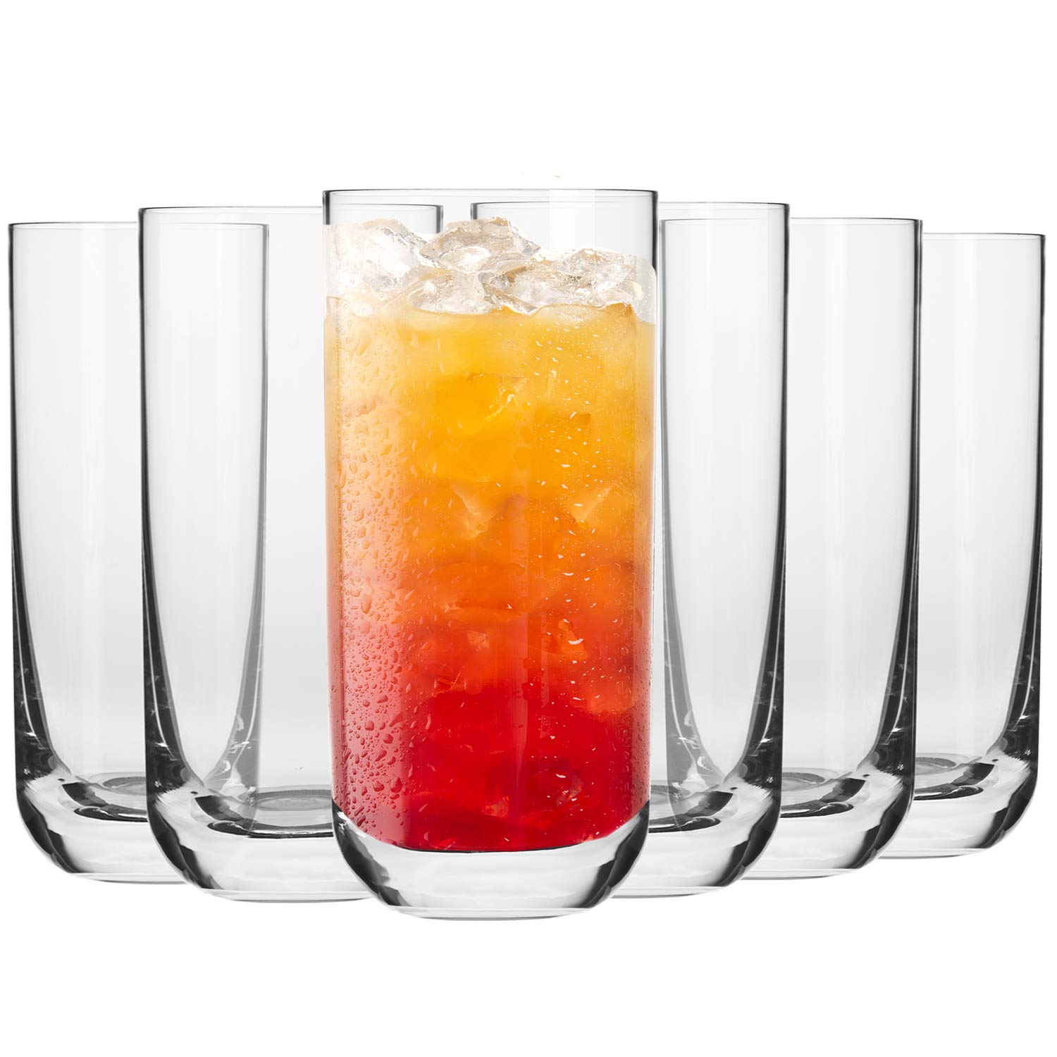 Krosno Long Tall Water Juice Mojito Drinking Glasses | Set of 6 Highball Glasses | 360 ML | Glamour Collection | Half Pint Cocktail Glasses Tumblers | Home & Parties | Dishwasher Safe Tumbler Glasses