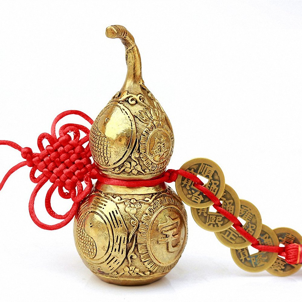 INKWASH Brass Calabash Wu Lou Luck Gourd Decorative with Red String for Feng Shui Products Money Wealth
