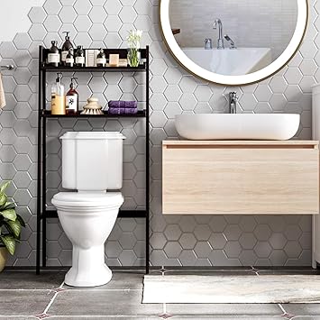 Amazon Com Homecho Over The Toilet Storage Rack Etagere Bathroom Shelf With 2 Tier Open Shelves Wooden Space Saver Multipurpose Organizer Dark Espresso Kitchen Dining