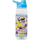 Silver Buffalo Sanrio Hello Kitty and Friends Featuring Badtz-Maru, Keroppi, My Melody, Pochacco, Chococat, Pompompurin, Kuromi, and Little Twin Stars Water Bottle with Screw-On Lid, 28 Ounces
