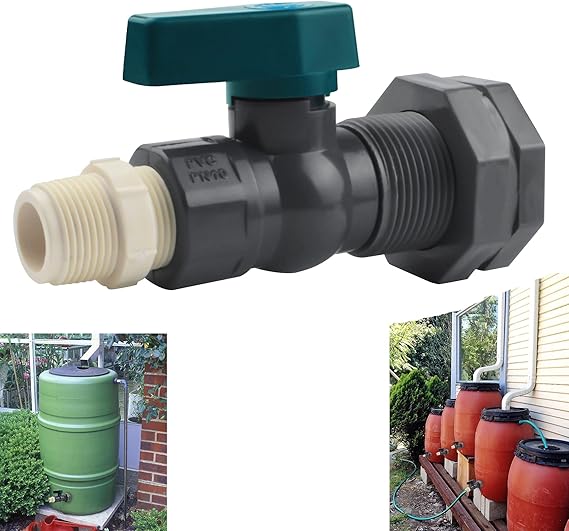 Rain Barrel Diverter Kit, 3/4 Inch PVC Rain Barrel Valve, PVC Rain