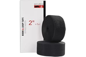 MYUREN Sew on Hook and Loop Style 2 Inch Non-Adhesive Back Nylon Strips Fabric Fastener Non-Adhesive Interlocking Tape Black,5 Yard