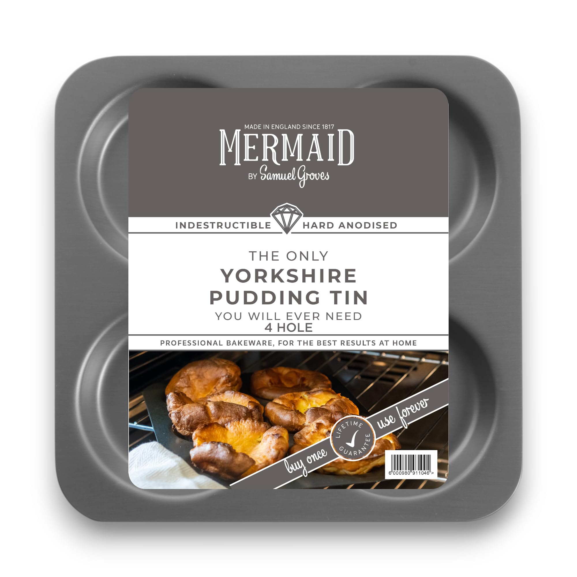 Mermaid Hard Anodised 4 Cups Yorkshire Pudding Tray - Made in England by Samuel Groves