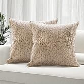 Emvency Beige Textured Boucle Throw Pillow Covers 18x18 Inches Set of 2, Boho Farmhouse Striped Chic Modern Art Square Decorative Couch Pillowcases for Home Decor Bedroom Sofa Living Room