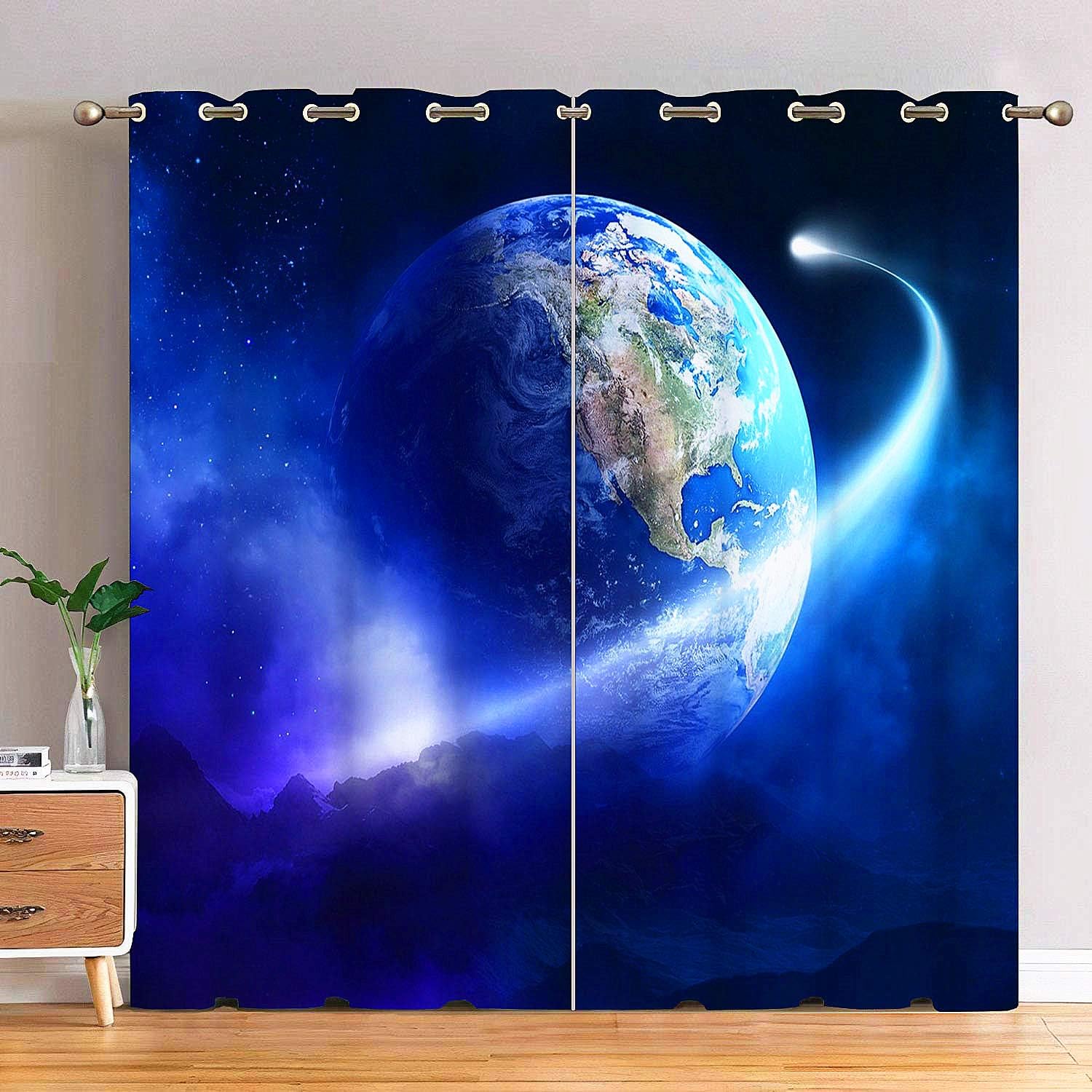 ANHOPE Outer Space Curtains Earth Window Curtain Panels for