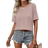 EADINVE Womens Half Sleeve T Shirts Crew Neck Summer Casual Loose Tops | Cotton Blend, Not Clingy, Pill Resistant, Exposed Seams, Loose Fit, Layering, Easy Care, Summer Casual, Dressy, Daily Outfits