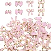 Xyembu 40 Pcs 4 Styles Pink Bow Charms Cute Bowknot Charm Enamel for Jewelry Making Bow Tie Charms Enamel Flat Bowknot Charm for Women DIY Jewelry Making Earrings Necklace Bracelets Craft Supplies