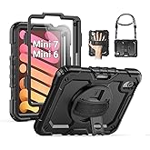 SEYMAC Case for iPad mini 7 (A17 Pro) 2024/ Mini 6 8.3″, Full-Body Shockproof Protective Case with Screen Protector, 360° Rotating Stand, Hand/Shoulder Strap for iPad mini 7th/ 6th Generation, Black