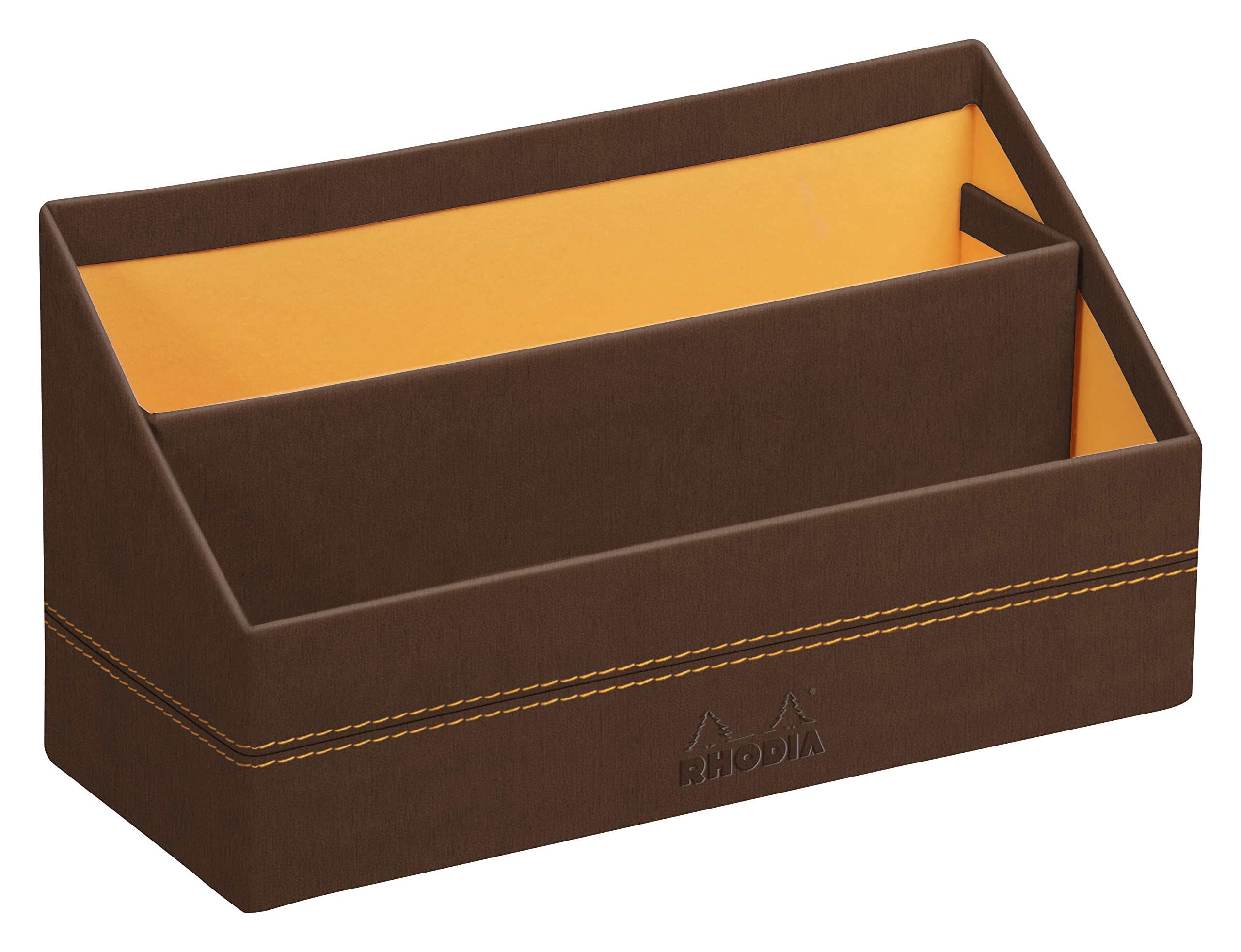 RHODIA 194601C - Bronze Mail Holder - 25x10x31 cm - Orange Saddle Stitching - Faux Leather Exterior - Home Office Collection Rhodiarama - Office Organization & Designer Storage