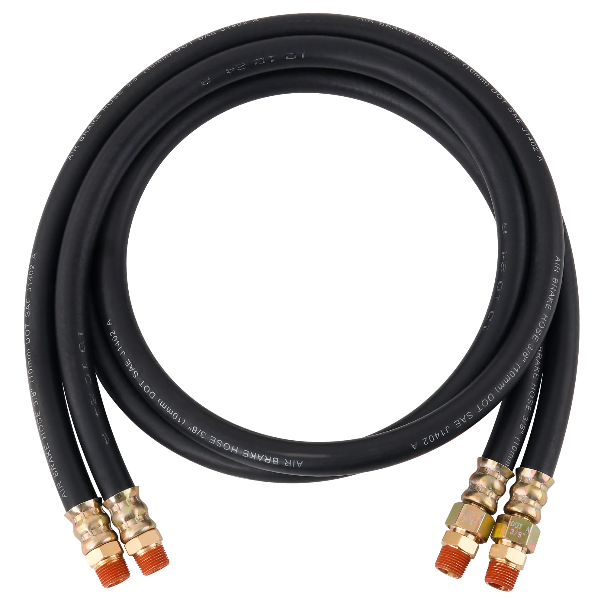 Photo 1 of 2PCS 3/8” Air Brake Chamber Hose?3/8” Fit End x 3/8” Swivel End Rubber Air Brake Hose Assembly, SAE J1402 Air Brake Hose for Semi Truck - 60inch