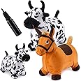 Hollowfly 2 Pieces Bouncy Hopper Unicorn Cow Horses Inflatable Bouncy Animals Hopper Jumping Hopping Ride on Bouncing Animal Toys(Horse, Cow)