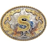 WMG Western Belt Buckle Initial Letters ABCDMRJ to Z Cowboy Belt Buckle, Rodeo Buckles for Men & Women