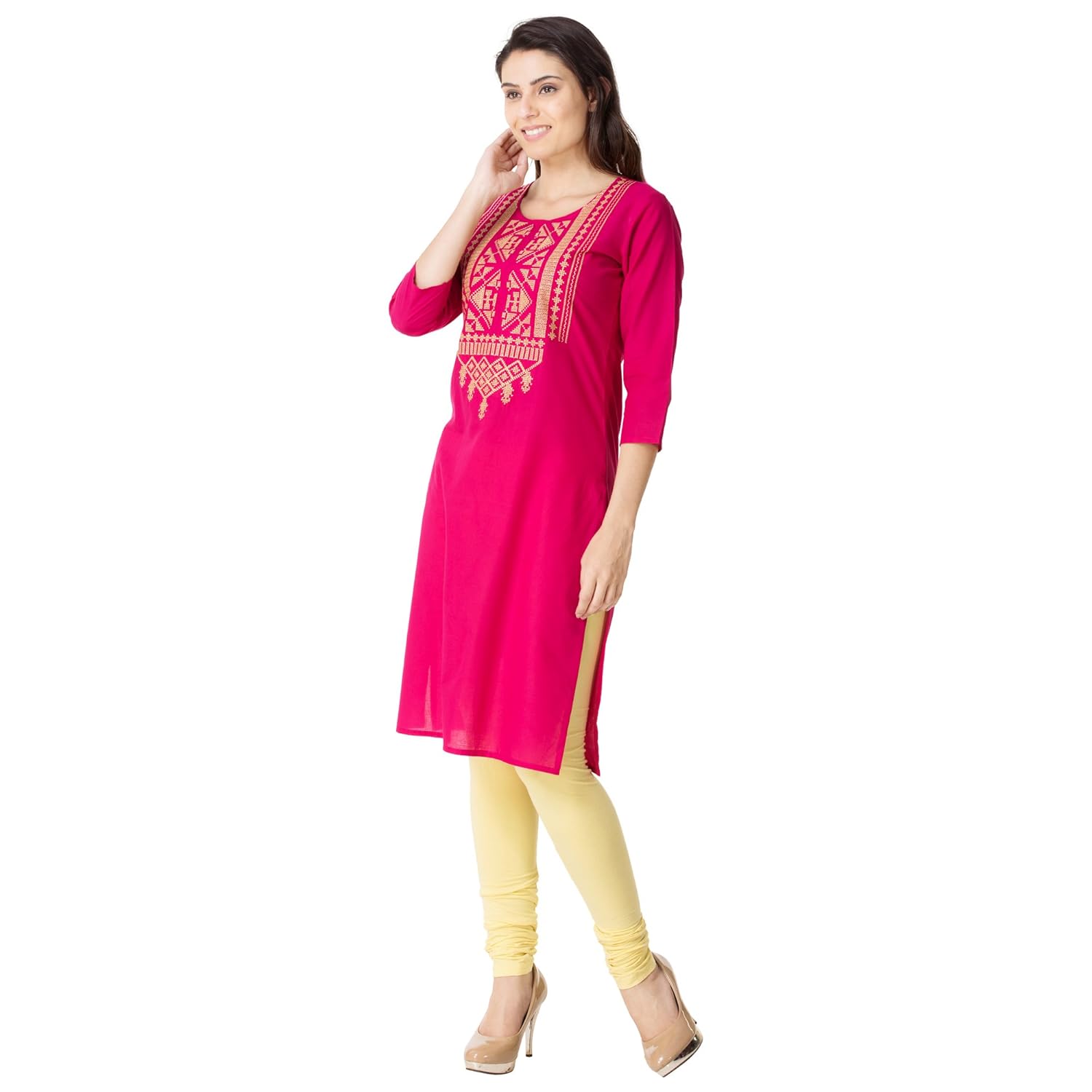 m&d women's cotton embroidered straight kurti