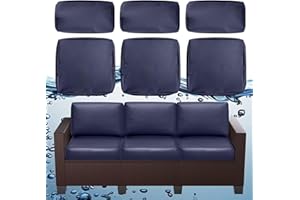 SUSIE'S GARDEN 6p Patio Cushion Covers Faux Leather Outdoor Cushion Cover Replacement 100% Waterproof with Zipper for 3Pcs Patio Furniture Set,Slipcovers for Outdoor Furniture Cushions Navy,Cover Only